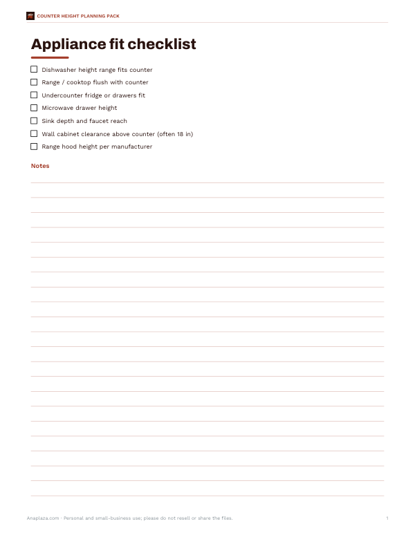 Preview of Printable Appliance Fit Checklist